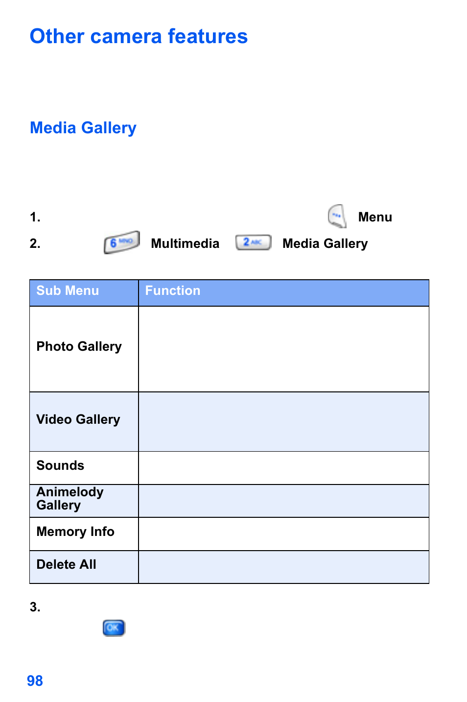 Other camera features, Media gallery | Samsung SCH-A890ZSVXAR User Manual | Page 106 / 196