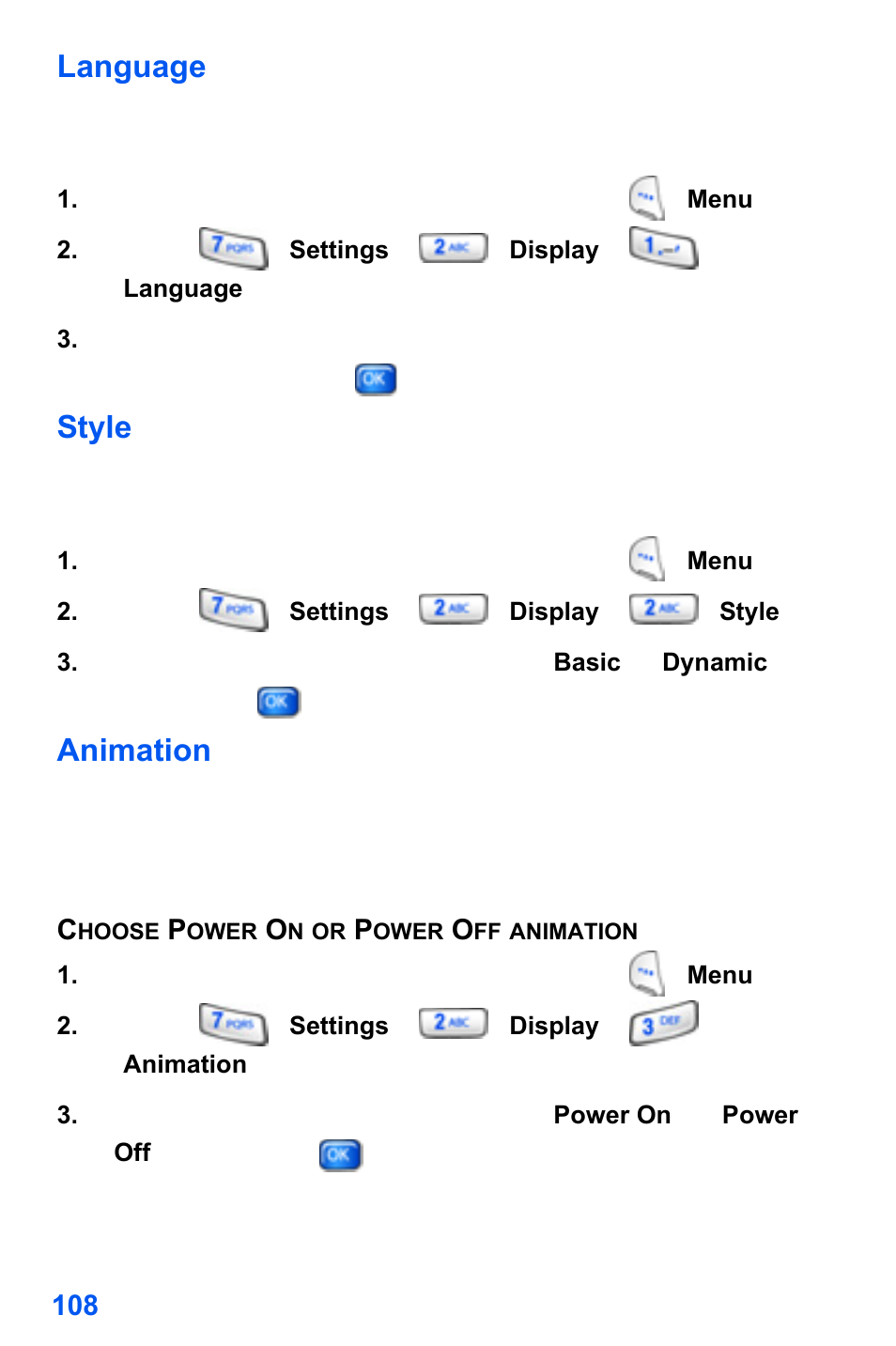 Language, Style, Animation | Samsung SCH-A890ZSVXAR User Manual | Page 116 / 196