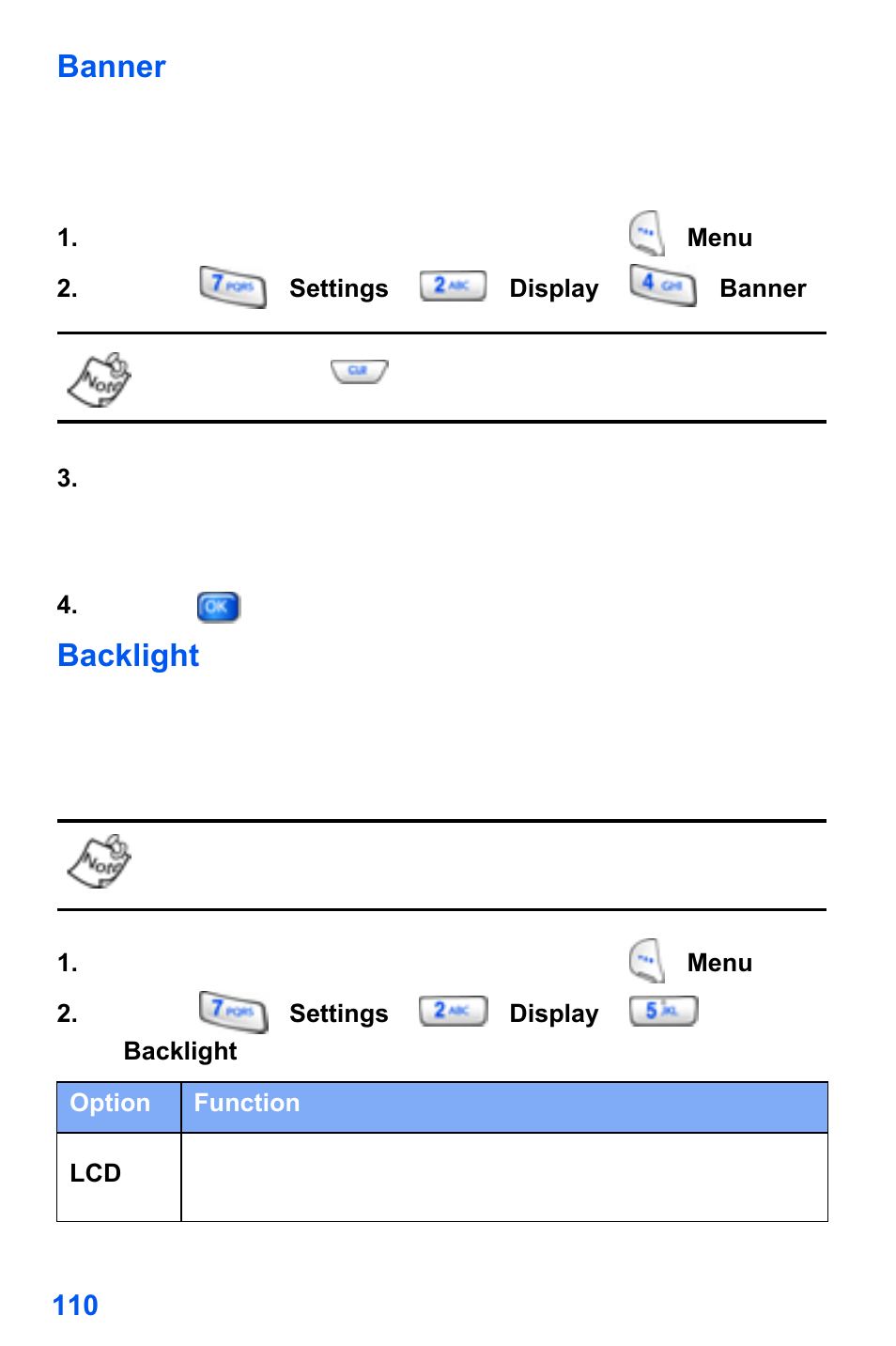 Banner, Backlight | Samsung SCH-A890ZSVXAR User Manual | Page 118 / 196