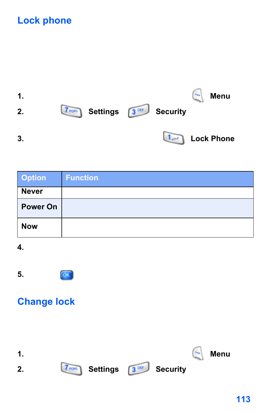 Lock phone, Change lock | Samsung SCH-A890ZSVXAR User Manual | Page 121 / 196