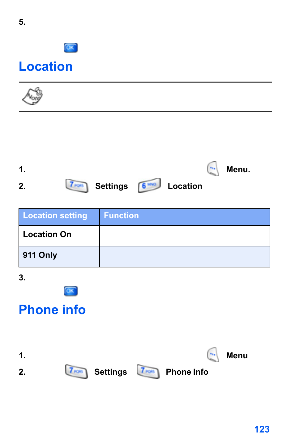 Location, Phone info | Samsung SCH-A890ZSVXAR User Manual | Page 131 / 196