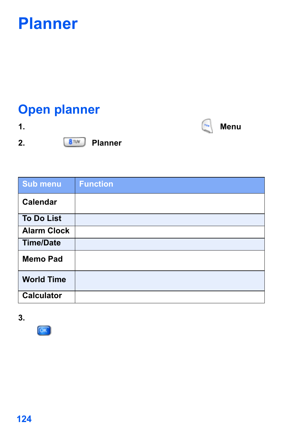 Planner, Open planner | Samsung SCH-A890ZSVXAR User Manual | Page 132 / 196