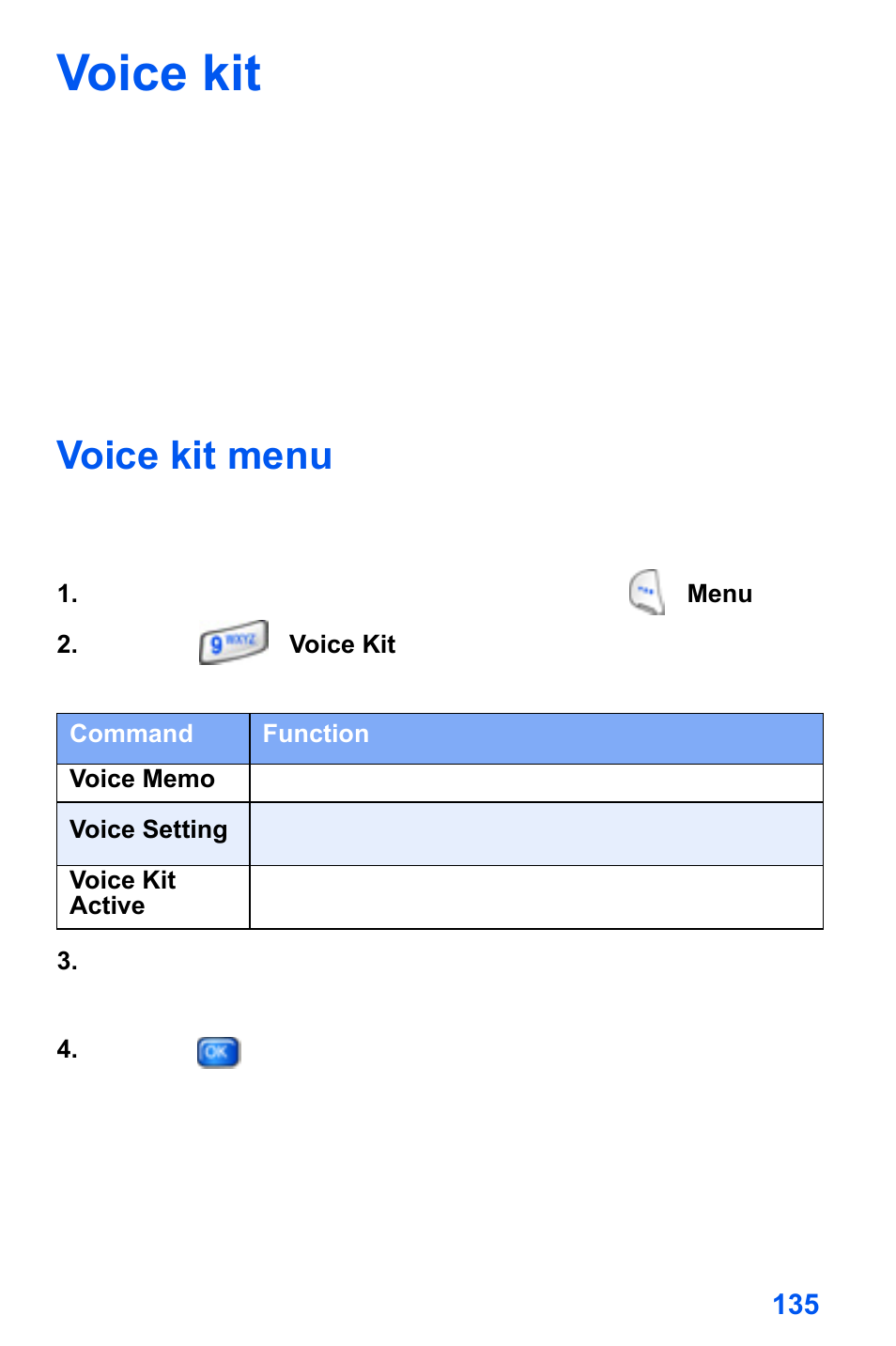 Voice kit, Voice kit menu | Samsung SCH-A890ZSVXAR User Manual | Page 143 / 196