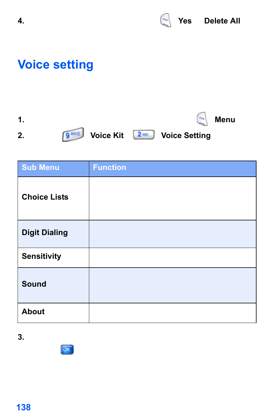 Voice setting | Samsung SCH-A890ZSVXAR User Manual | Page 146 / 196