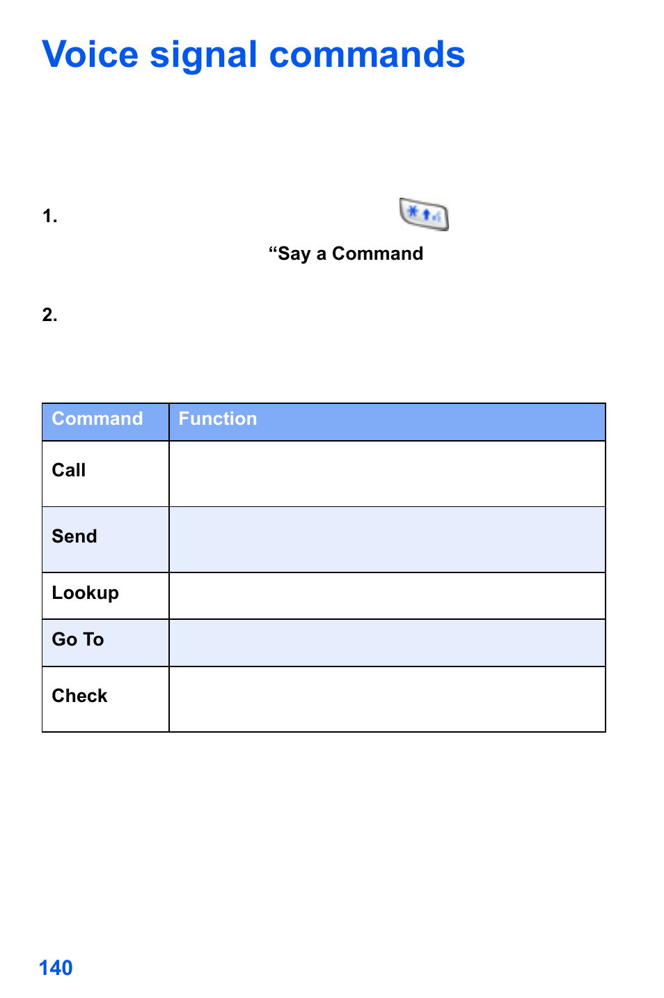 Voice signal commands | Samsung SCH-A890ZSVXAR User Manual | Page 148 / 196