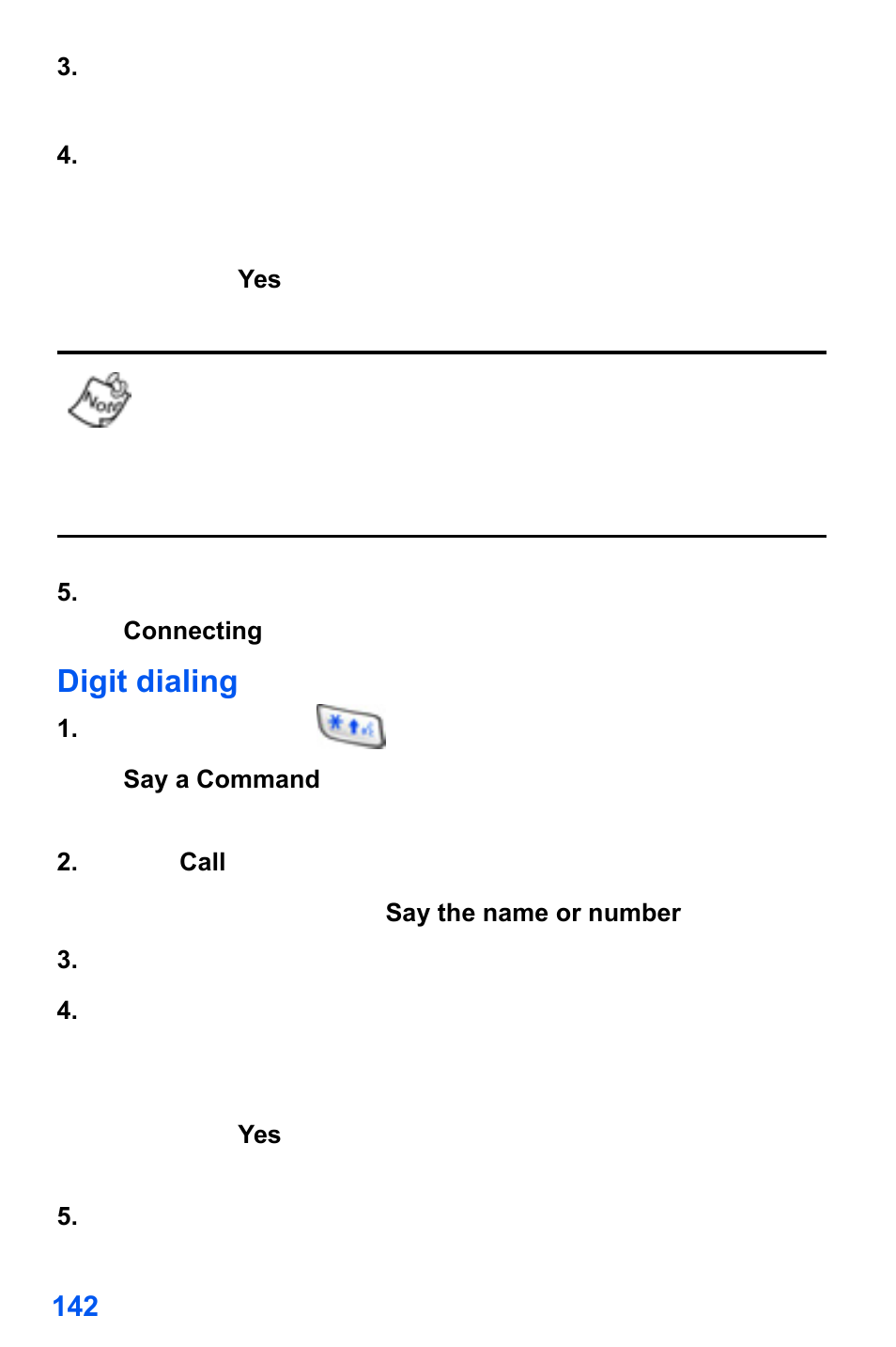 The phone prompts, “say the name or number, Digit dialing | Samsung SCH-A890ZSVXAR User Manual | Page 150 / 196
