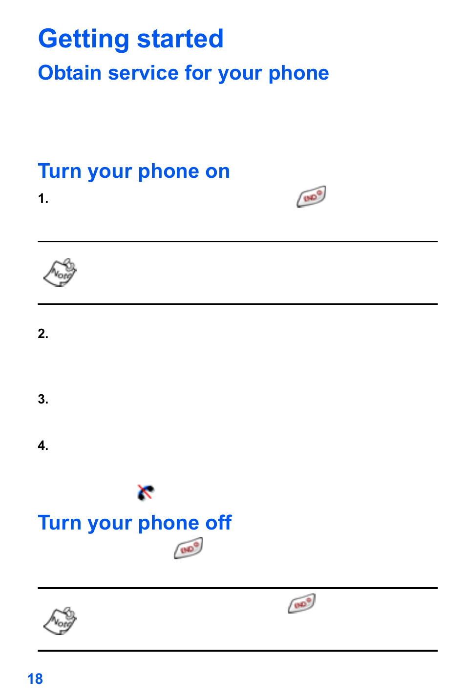 Getting started, Obtain service for your phone, Turn your phone on | Turn your phone off | Samsung SCH-A890ZSVXAR User Manual | Page 26 / 196