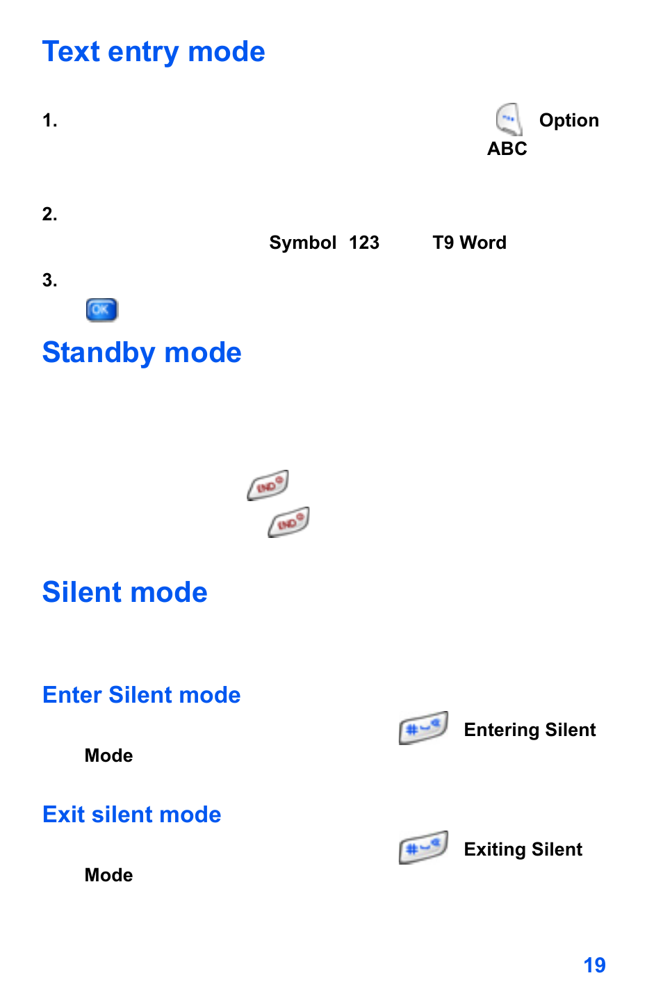 Text entry mode, Standby mode, Silent mode | Samsung SCH-A890ZSVXAR User Manual | Page 27 / 196