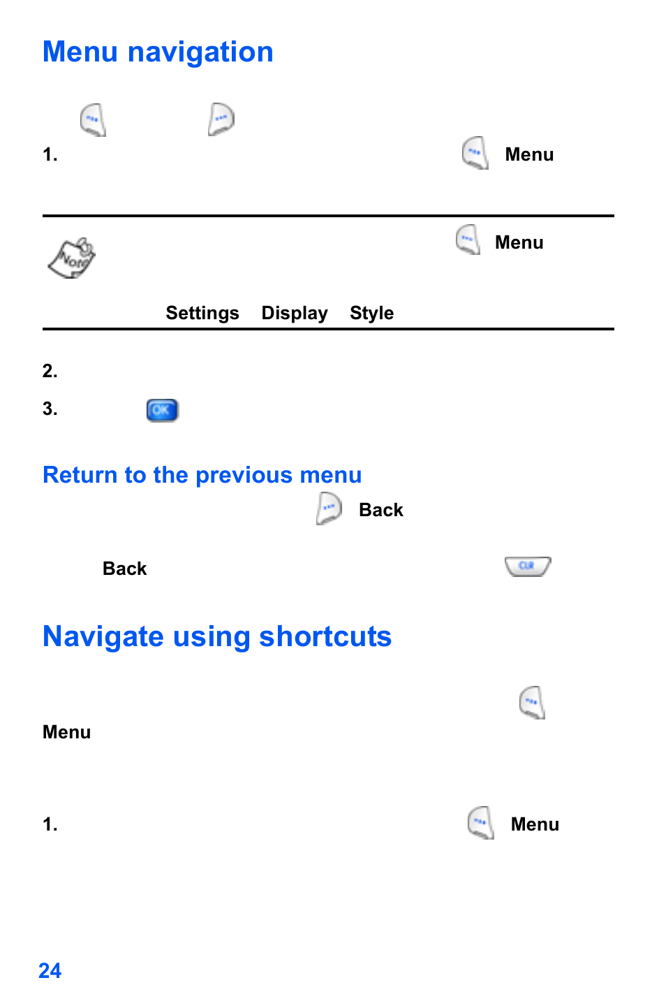 Menu navigation, Navigate using shortcuts | Samsung SCH-A890ZSVXAR User Manual | Page 32 / 196