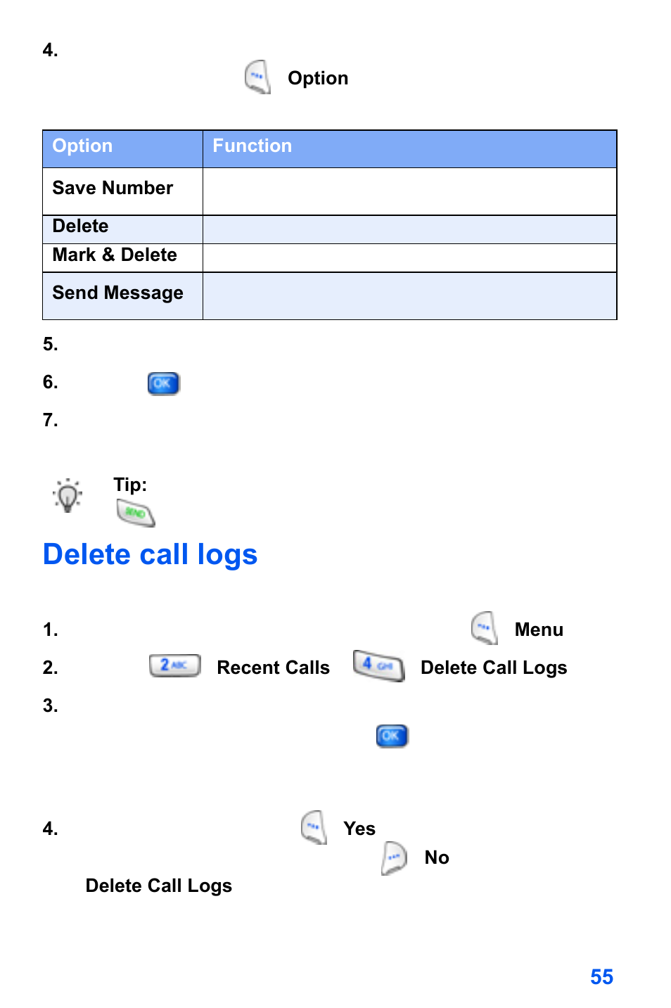 Delete call logs | Samsung SCH-A890ZSVXAR User Manual | Page 63 / 196