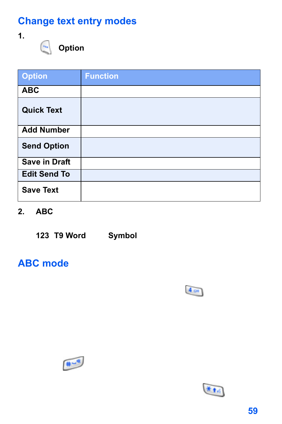 Change text entry modes, Abc mode | Samsung SCH-A890ZSVXAR User Manual | Page 67 / 196