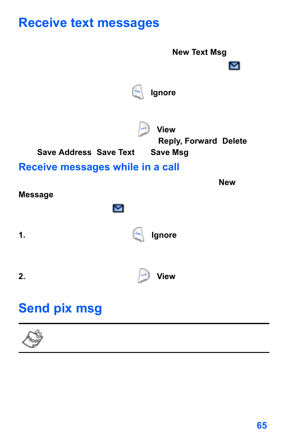 Receive text messages, Send pix msg | Samsung SCH-A890ZSVXAR User Manual | Page 73 / 196