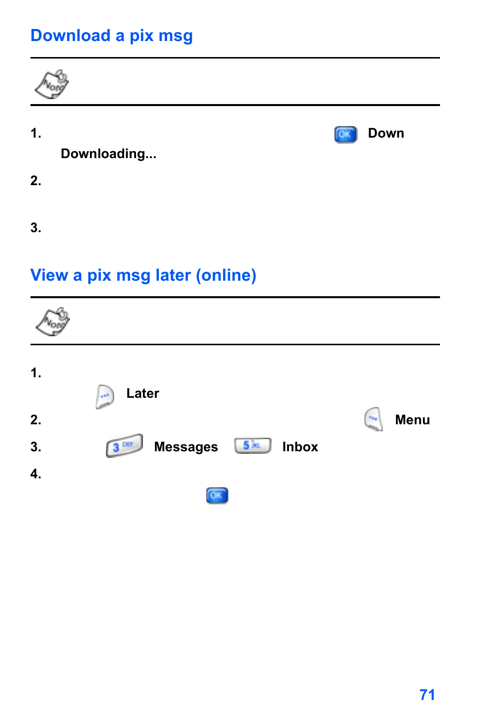 Download a pix msg, View a pix msg later (online) | Samsung SCH-A890ZSVXAR User Manual | Page 79 / 196