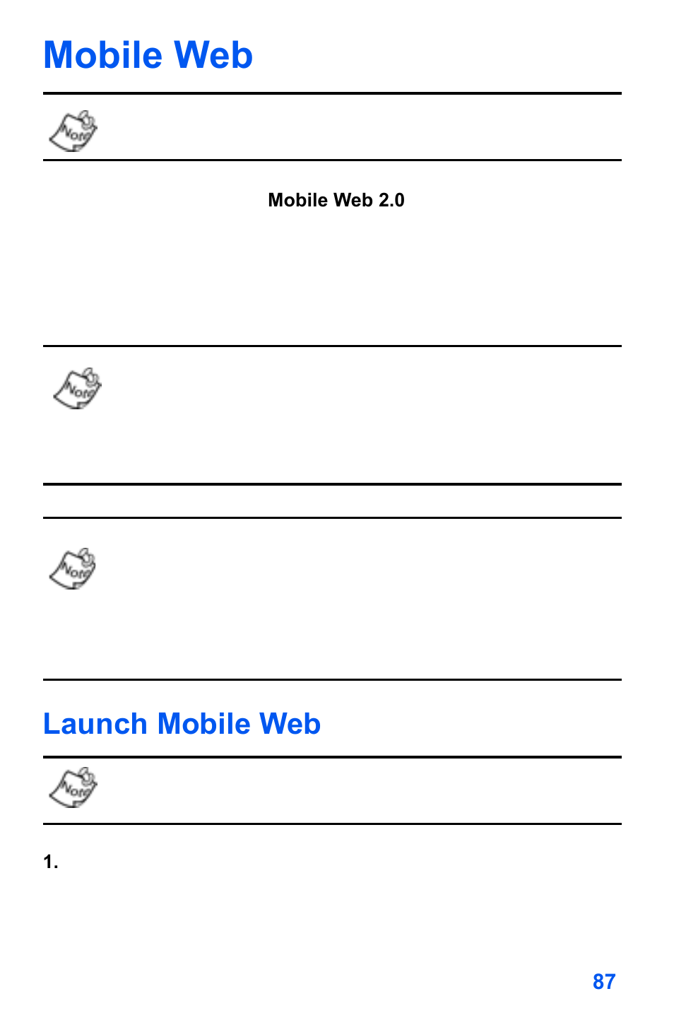 Mobile web, Launch mobile web | Samsung SCH-A890ZSVXAR User Manual | Page 95 / 196