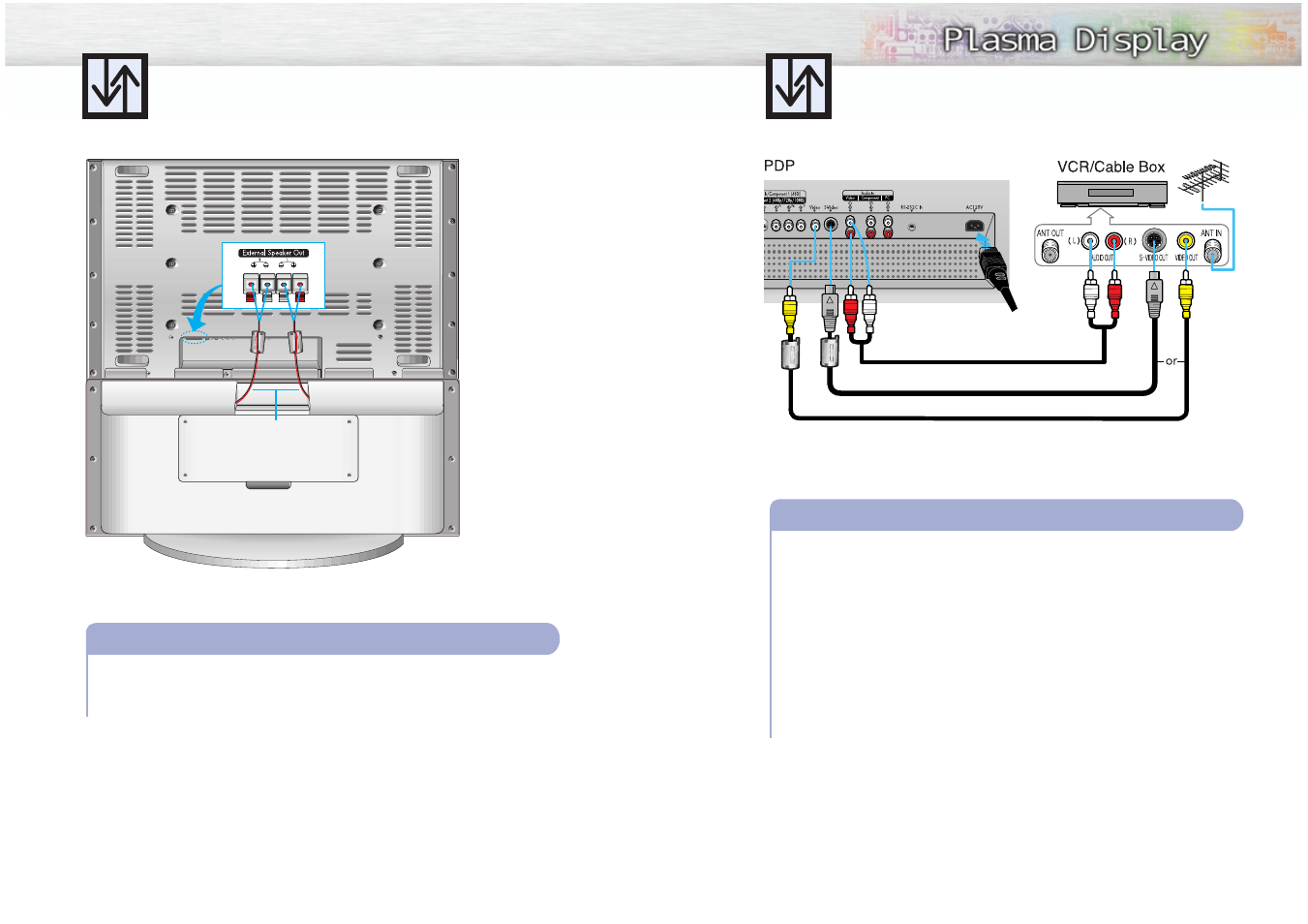 Connecting speakers, Connecting a vcr/cable box, How to connect | Samsung HPM5027X-XAC User Manual | Page 11 / 34