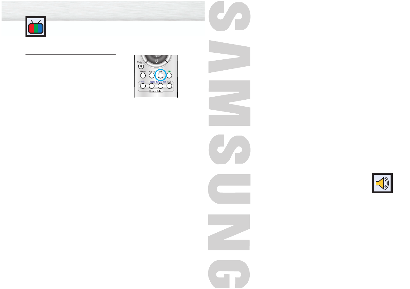 Freezing the picture, Sound control | Samsung HPM5027X-XAC User Manual | Page 16 / 34