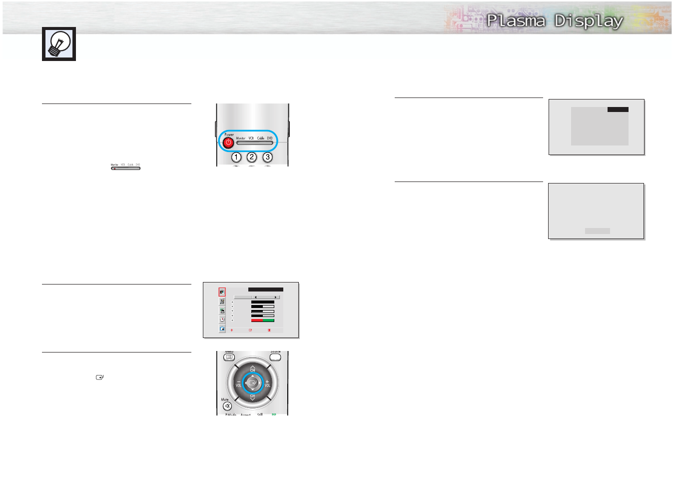 Turning the pdp on and off, Turning the monitor(pdp) on and off, Viewing the menus and displays | Samsung HPM5027X-XAC User Manual | Page 9 / 34