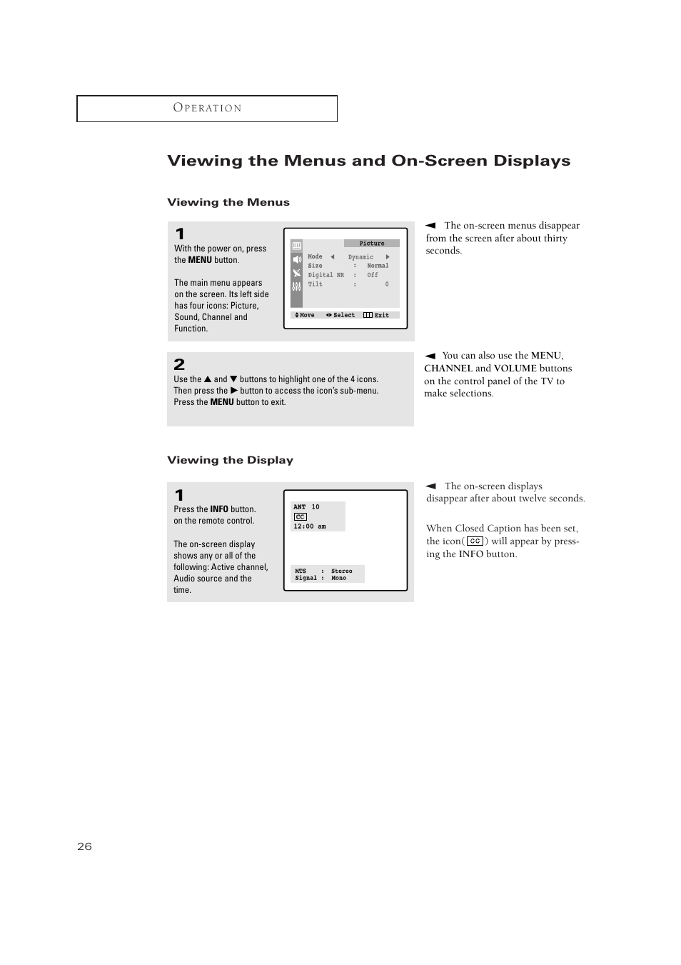 Viewing the menus and on-screen displays | Samsung TXN2734FX-XAA User Manual | Page 26 / 59
