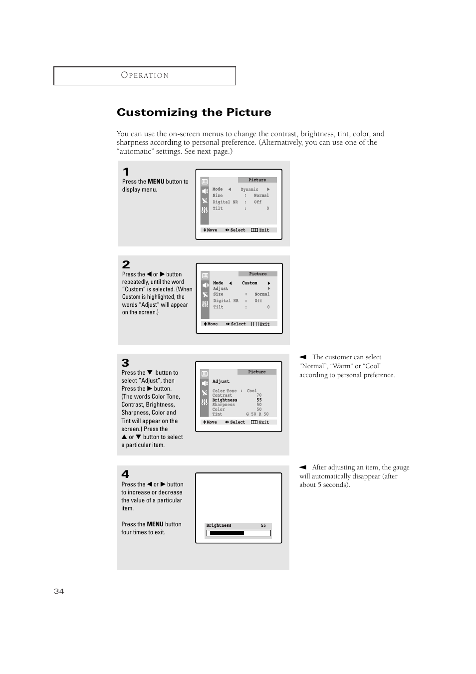 Customizing the picture | Samsung TXN2734FX-XAA User Manual | Page 34 / 59