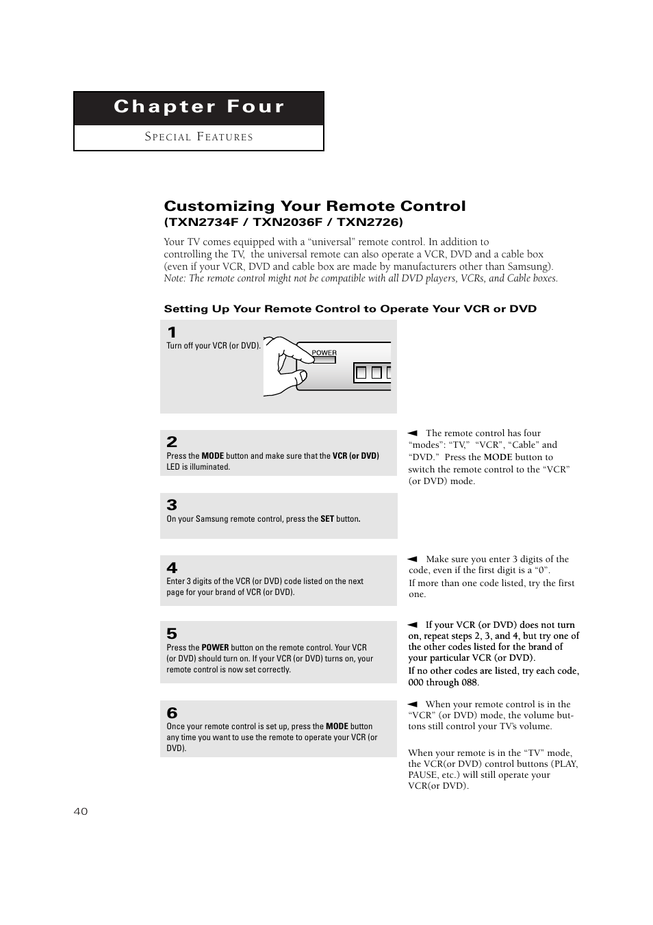 Customizing your remote control | Samsung TXN2734FX-XAA User Manual | Page 40 / 59