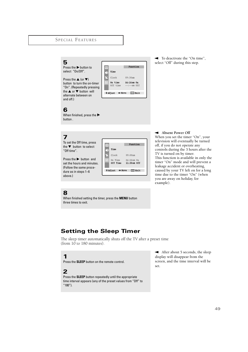 Setting the sleep timer | Samsung TXN2734FX-XAA User Manual | Page 49 / 59