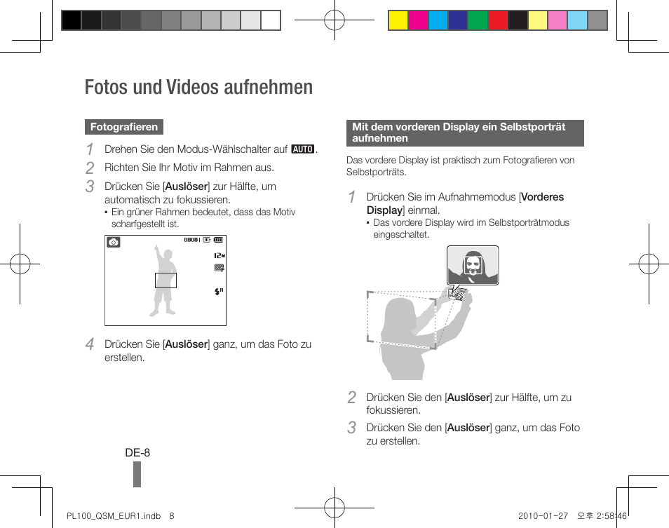 Fotos und videos aufnehmen | Samsung EC-PL100ZBPPPA User Manual | Page 18 / 72