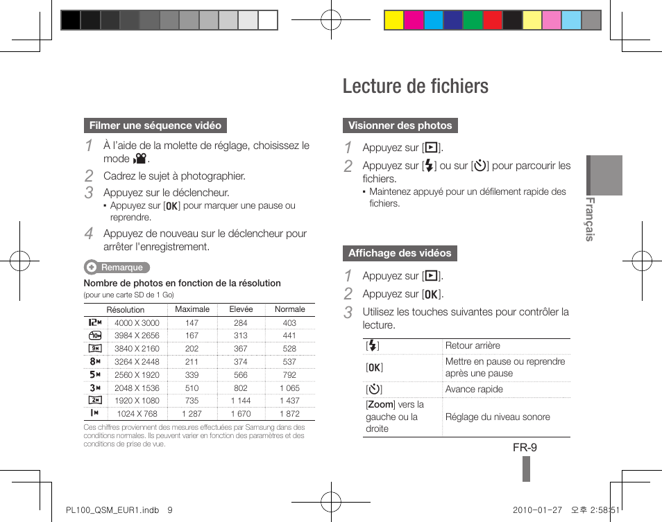 Lecture de fichiers | Samsung EC-PL100ZBPPPA User Manual | Page 29 / 72