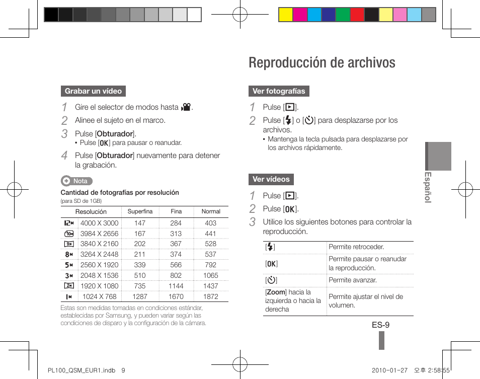 Reproducción de archivos | Samsung EC-PL100ZBPPPA User Manual | Page 39 / 72