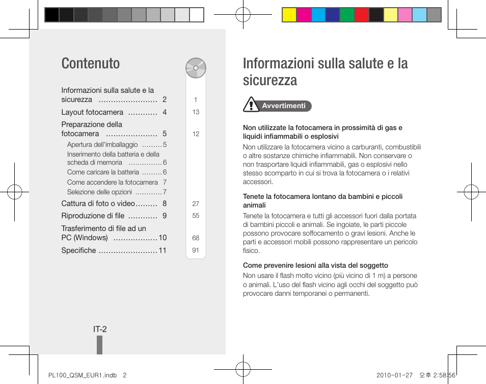 Informazioni sulla salute e la sicurezza contenuto | Samsung EC-PL100ZBPPPA User Manual | Page 42 / 72