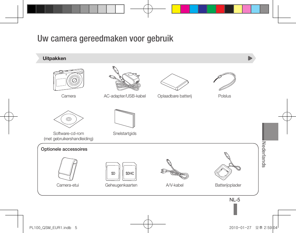 Uw camera gereedmaken voor gebruik | Samsung EC-PL100ZBPPPA User Manual | Page 55 / 72