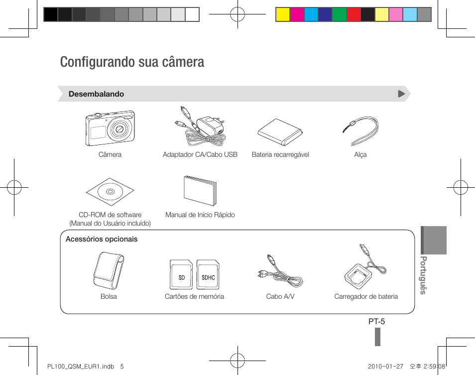 Configurando sua câmera | Samsung EC-PL100ZBPPPA User Manual | Page 65 / 72