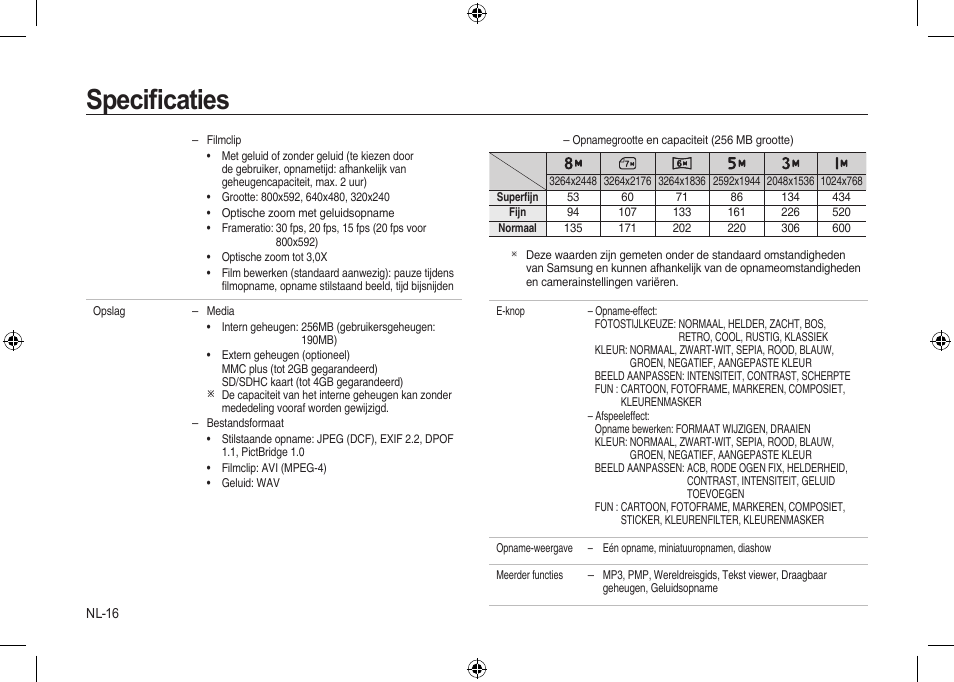 Speciﬁcaties | Samsung i8 User Manual | Page 108 / 128
