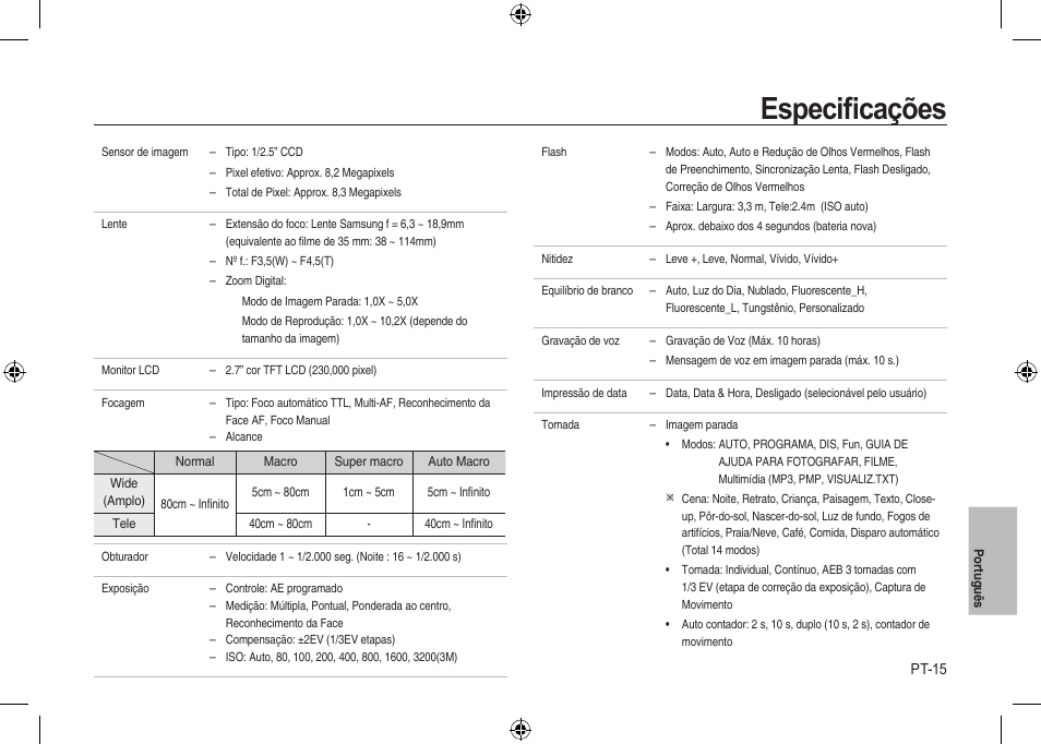 Especiﬁcações | Samsung i8 User Manual | Page 125 / 128