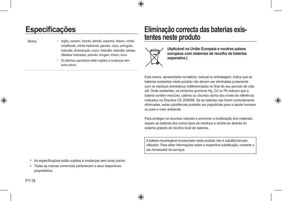 Especiﬁcações | Samsung i8 User Manual | Page 128 / 128