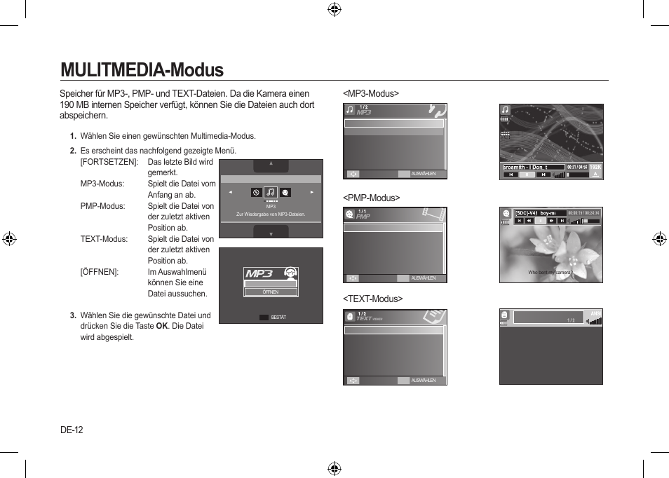 Mulitmedia-modus, Mp3-modus> <pmp-modus> <text-modus | Samsung i8 User Manual | Page 32 / 128