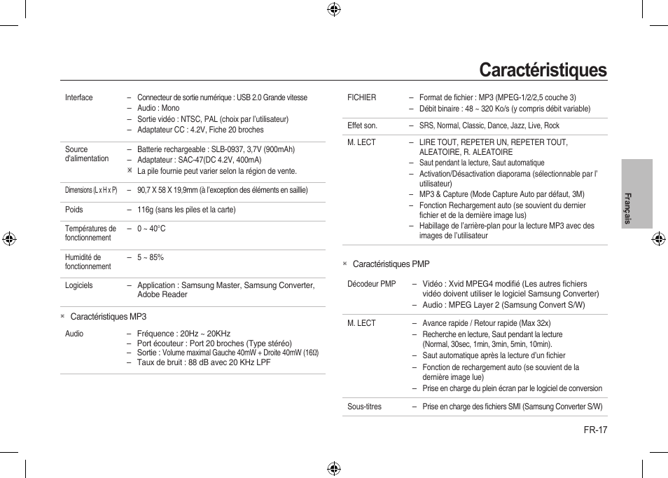 Caractéristiques | Samsung i8 User Manual | Page 55 / 128