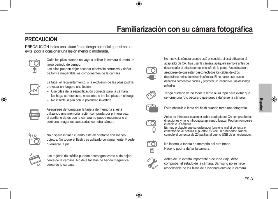 Familiarización con su cámara fotográﬁca, Precaución | Samsung i8 User Manual | Page 59 / 128