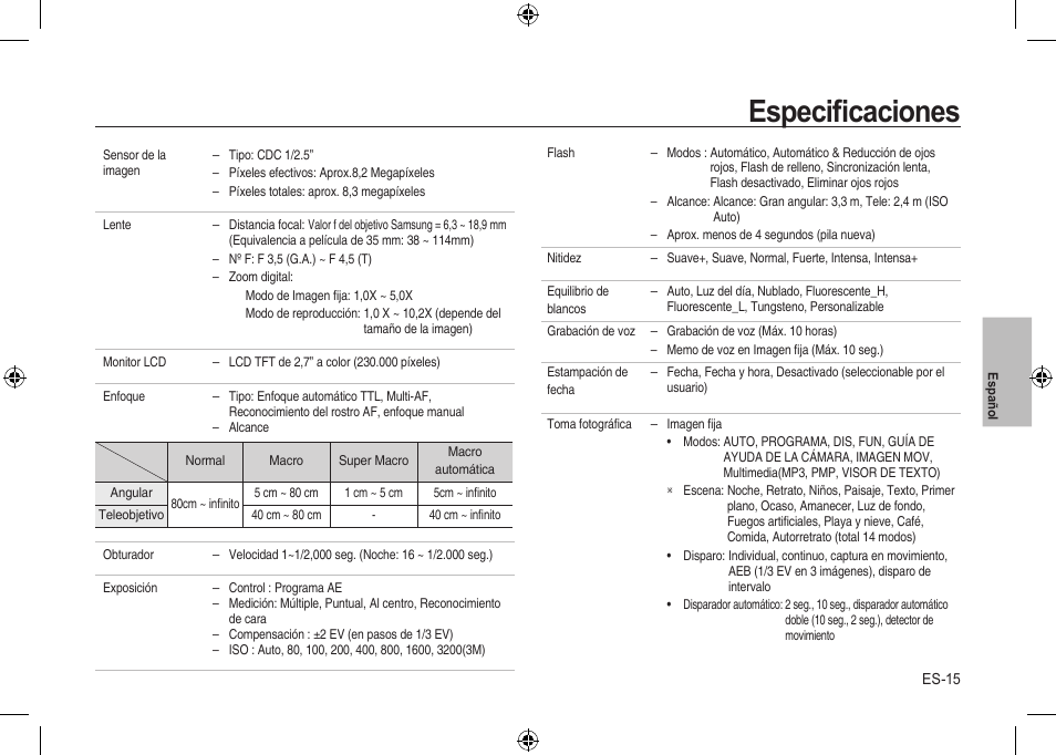 Especiﬁcaciones | Samsung i8 User Manual | Page 71 / 128