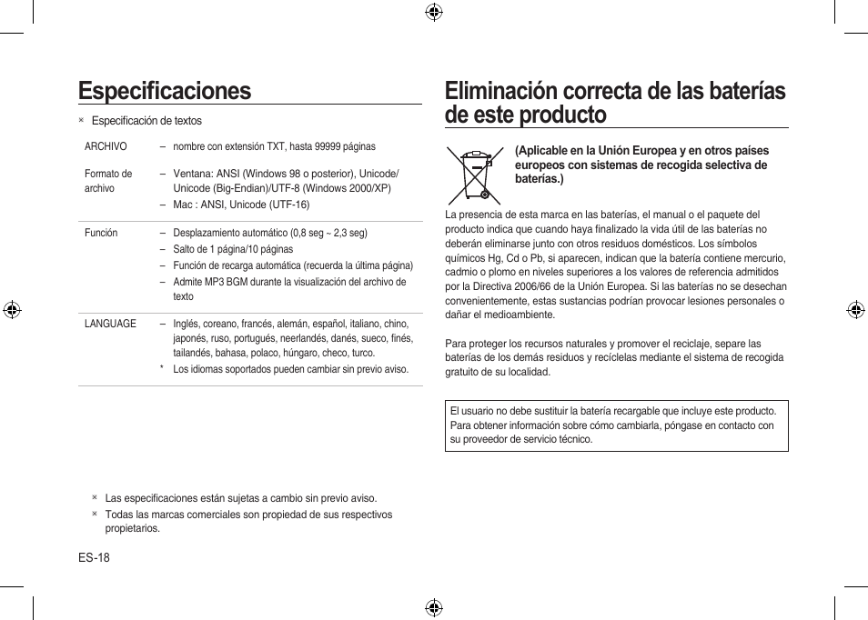 Especiﬁcaciones | Samsung i8 User Manual | Page 74 / 128