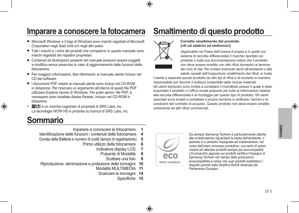 Sommario imparare a conoscere la fotocamera, Smaltimento di questo prodotto | Samsung i8 User Manual | Page 75 / 128
