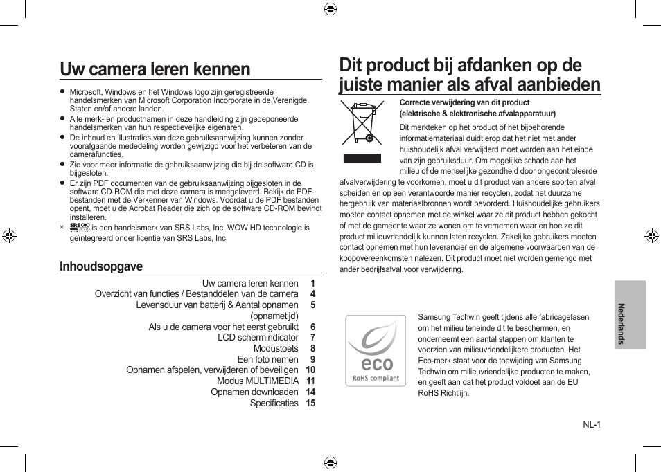 Uw camera leren kennen, Inhoudsopgave | Samsung i8 User Manual | Page 93 / 128