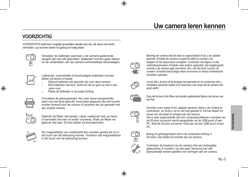 Uw camera leren kennen, Voorzichtig | Samsung i8 User Manual | Page 95 / 128