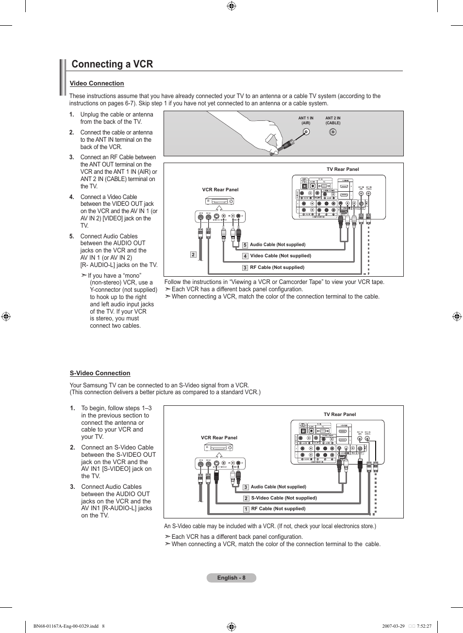Connecting a vcr | Samsung LNT4042HX-XAA User Manual | Page 10 / 147