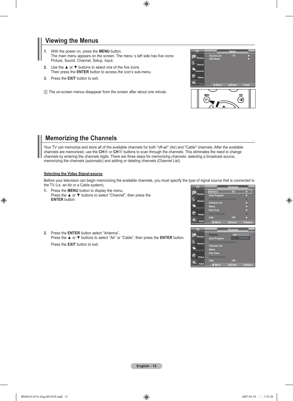 Viewing the menus | Samsung LNT4042HX-XAA User Manual | Page 17 / 147