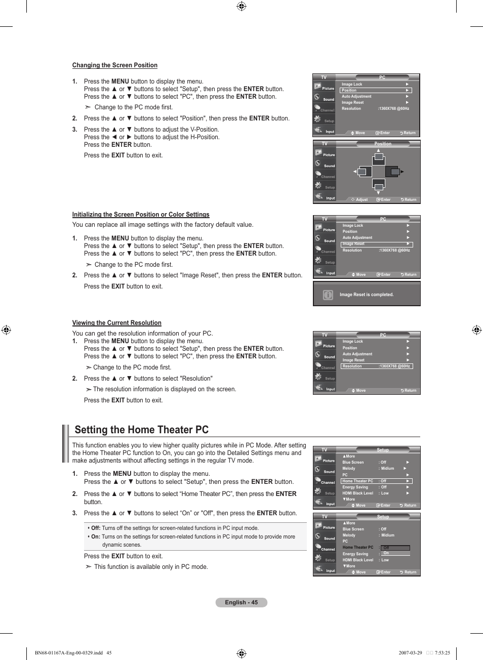 Setting the home theater pc | Samsung LNT4042HX-XAA User Manual | Page 47 / 147