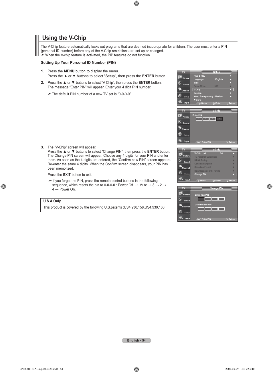 Using the v-chip | Samsung LNT4042HX-XAA User Manual | Page 56 / 147