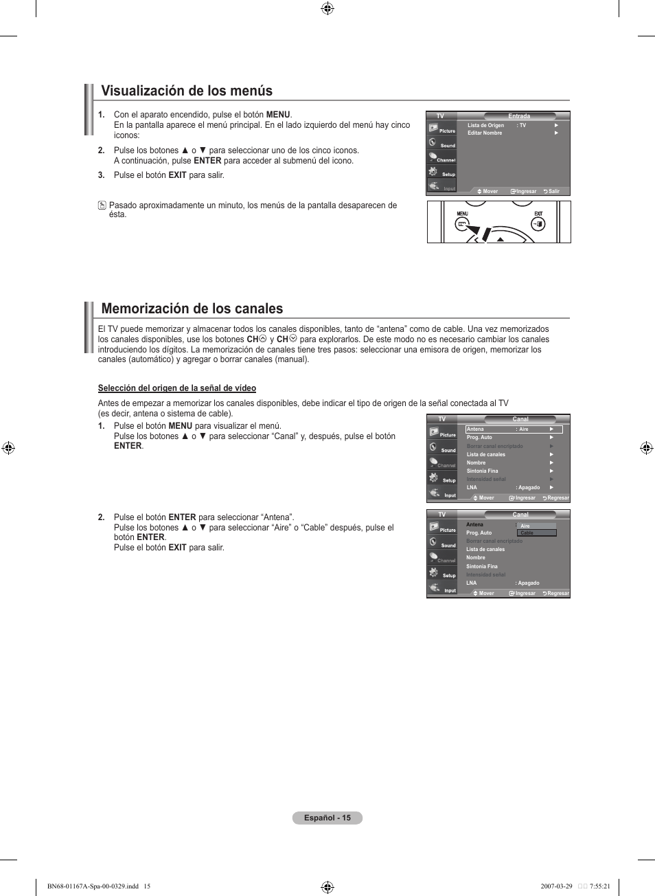 Visualización de los menús | Samsung LNT4042HX-XAA User Manual | Page 93 / 147