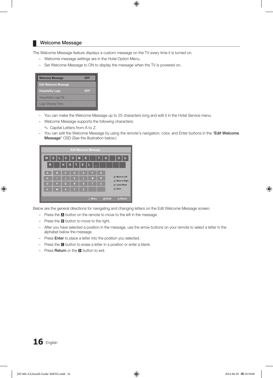 Welcome message | Samsung HG40NC460KFXZA User Manual | Page 16 / 39