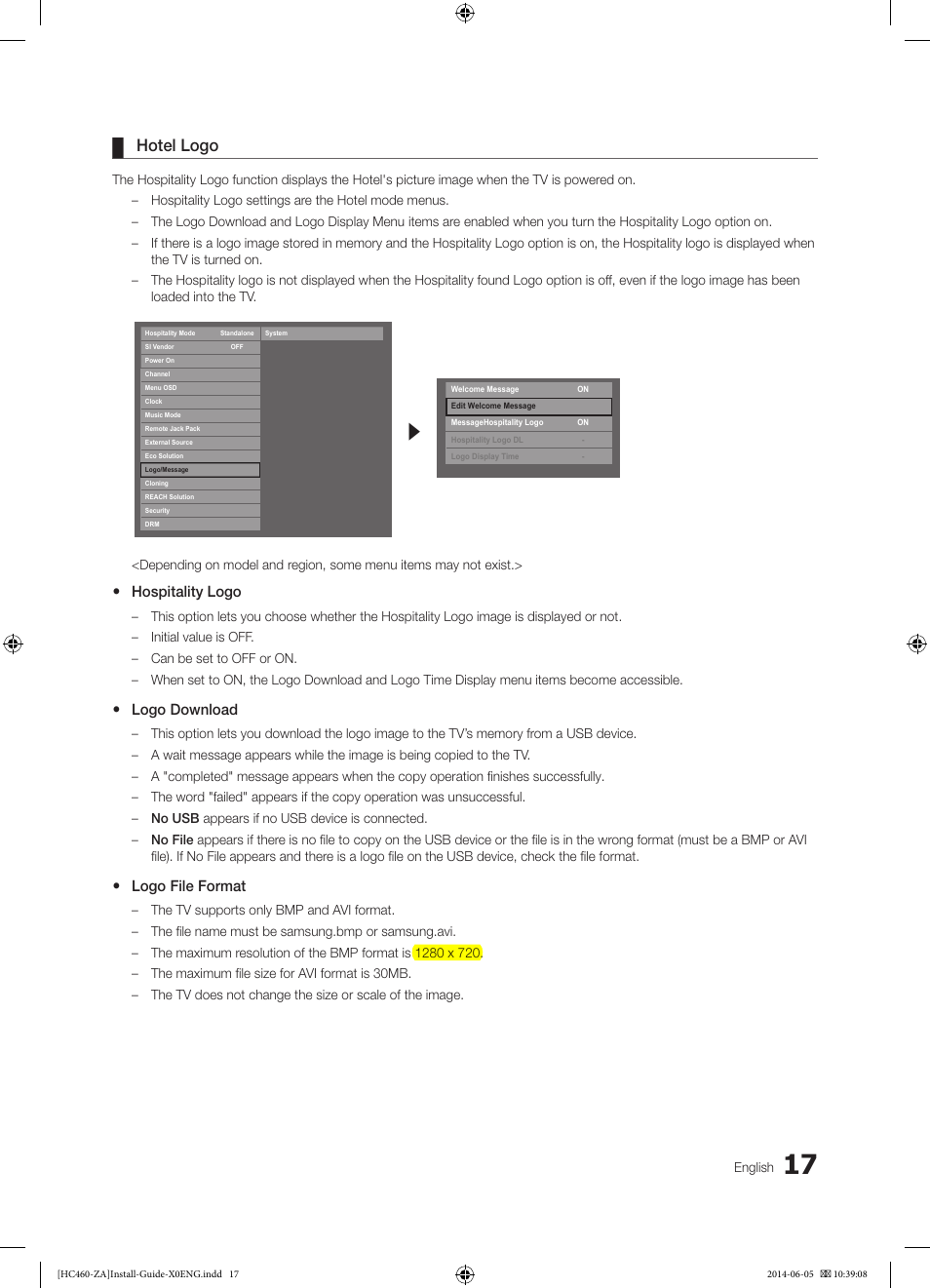 Hotel logo | Samsung HG40NC460KFXZA User Manual | Page 17 / 39