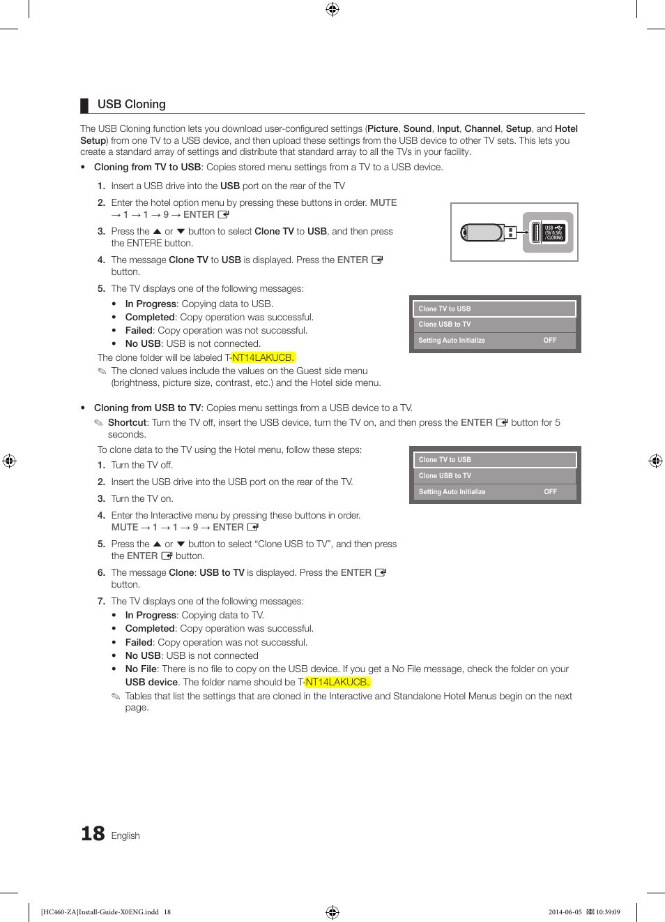 Usb cloning | Samsung HG40NC460KFXZA User Manual | Page 18 / 39